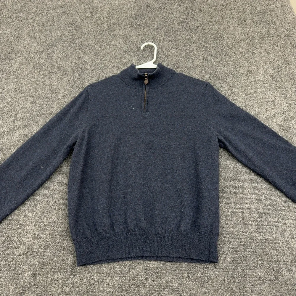 The‎ Mens Store Bloomingdales Quarter Zip Sweater Mens L Blue Merino Wool 443501
